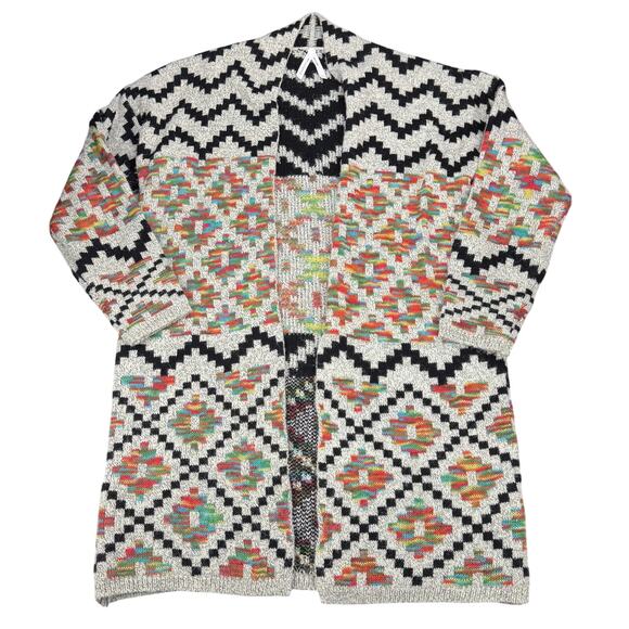 DREAMERS By Debut Aztec Boho Open Front Long Sleeve Duster Cardigan Size Small - Picture 2 of 5